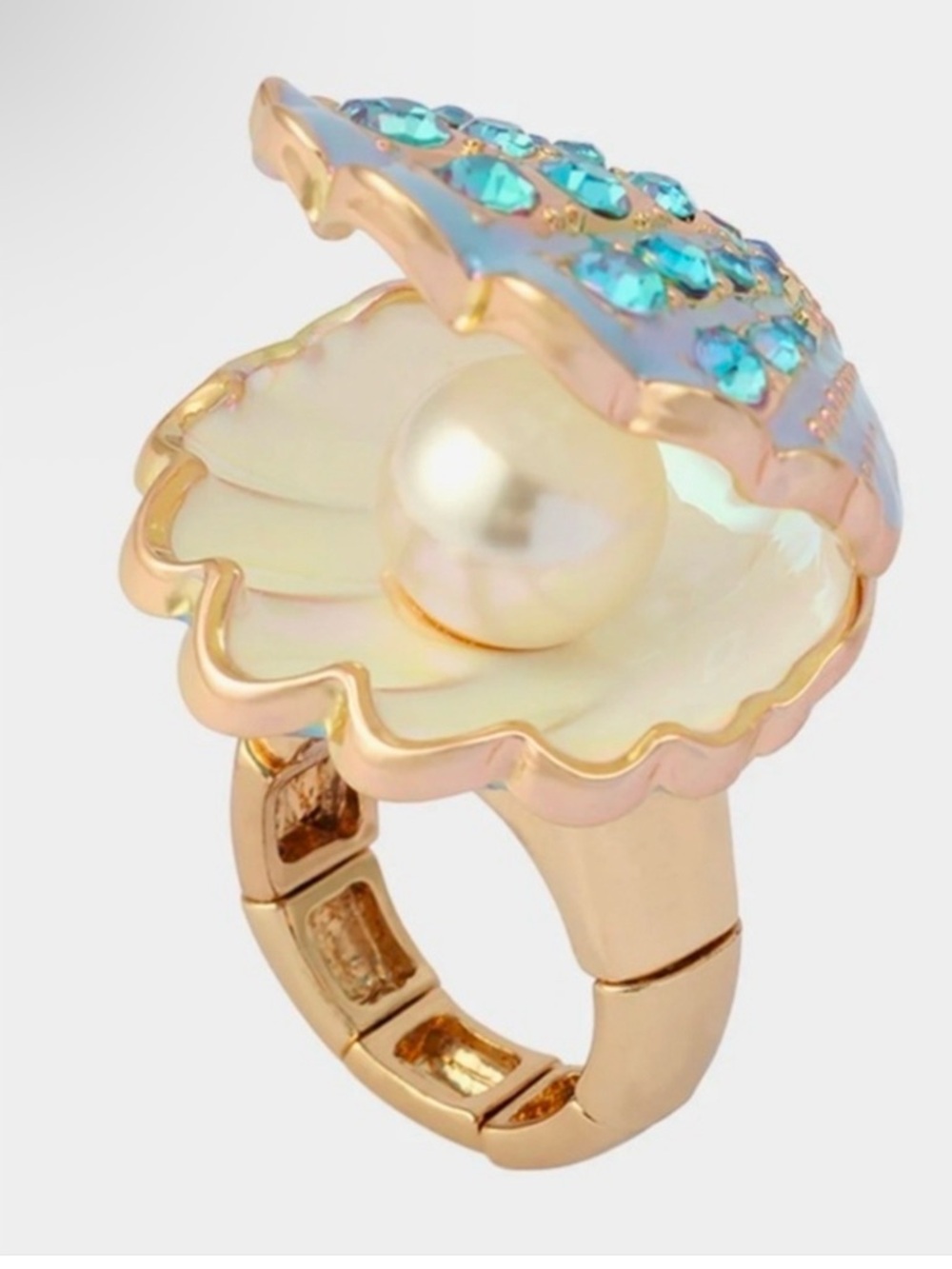 NWT Betsey Johnson Iridescent Shell With Pearl Strech Adjustable Ring